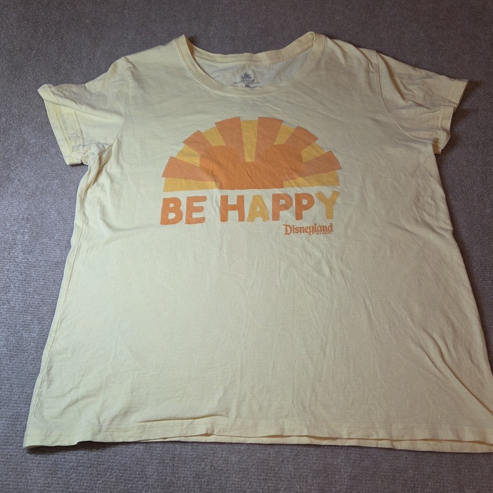 Disneyland Be Happy Yellow Orange Graphic T-Shirt Adult Unisex L Retro Sunshine
